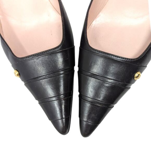 Vintage Chanel kitten heel brown leather CC logo captoe pointed toe Y2K 38.5 - Picture 2 of 12